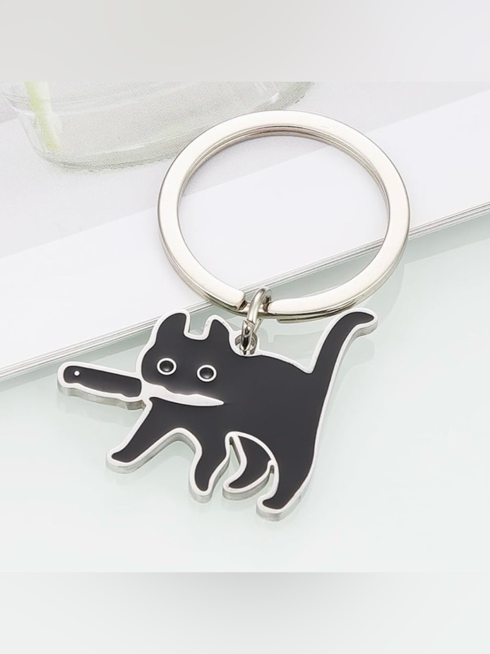 Stabby Cat Bag Charm Black Cat Keychain - Picture 2 of 3